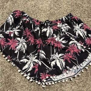 Pink and Black Palm Tree Swim Coverup with Tassel Trim